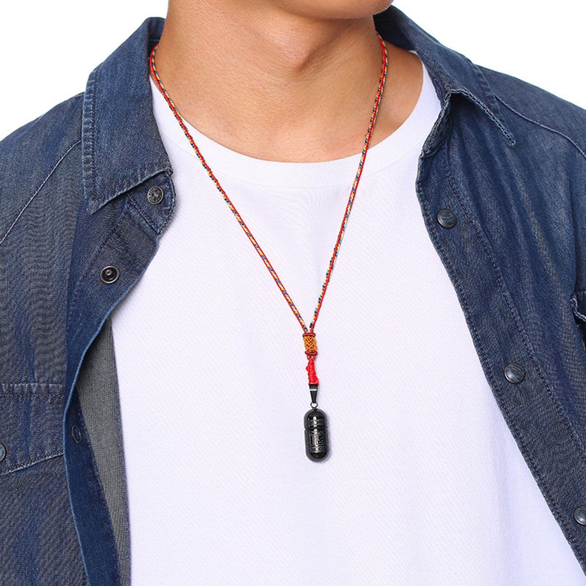Necklace For Men 71cm Long Braided Rope Chain Cremation Black