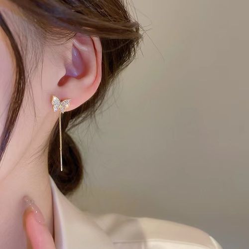 Butterfly Dangle Drop Earrings Bridal Drop Dangle Ear Stud In Gold Plating