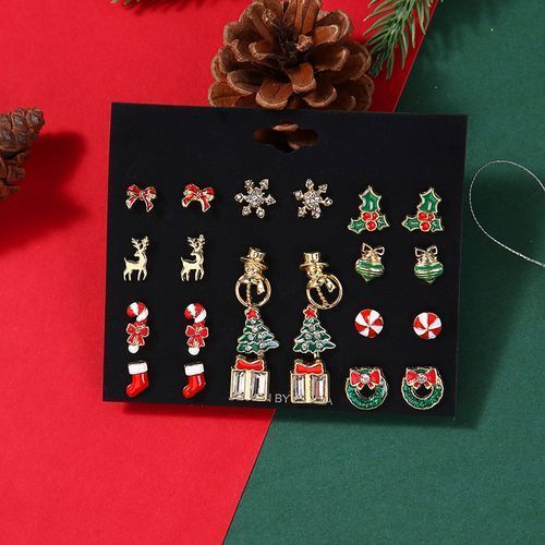 Christmas Earrings Christmas Tree Snowman Gift Elk Earrings Set