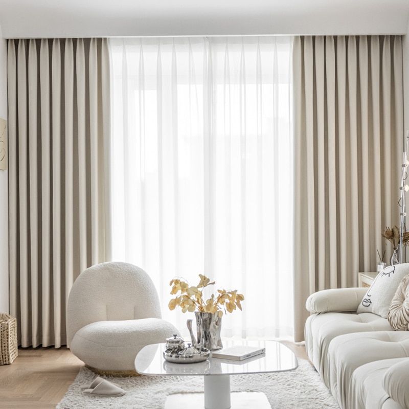 Modern Thick Blackout Curtains Cotton Linen Shading Curtains For Bedroom Living Room Window Curtains Finished Blinds Drapes Beige Curtain 1.Rod