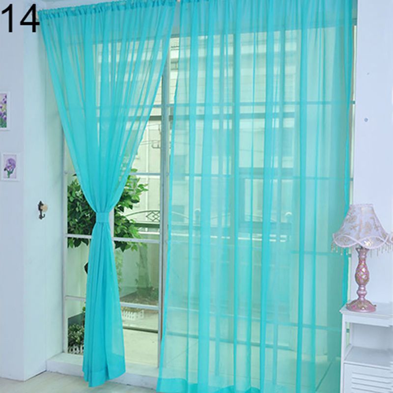 Glass Yarn Sheer Window Valance Curtain Pure Color Bedroom Home Wedding Decor-Peacock Blue