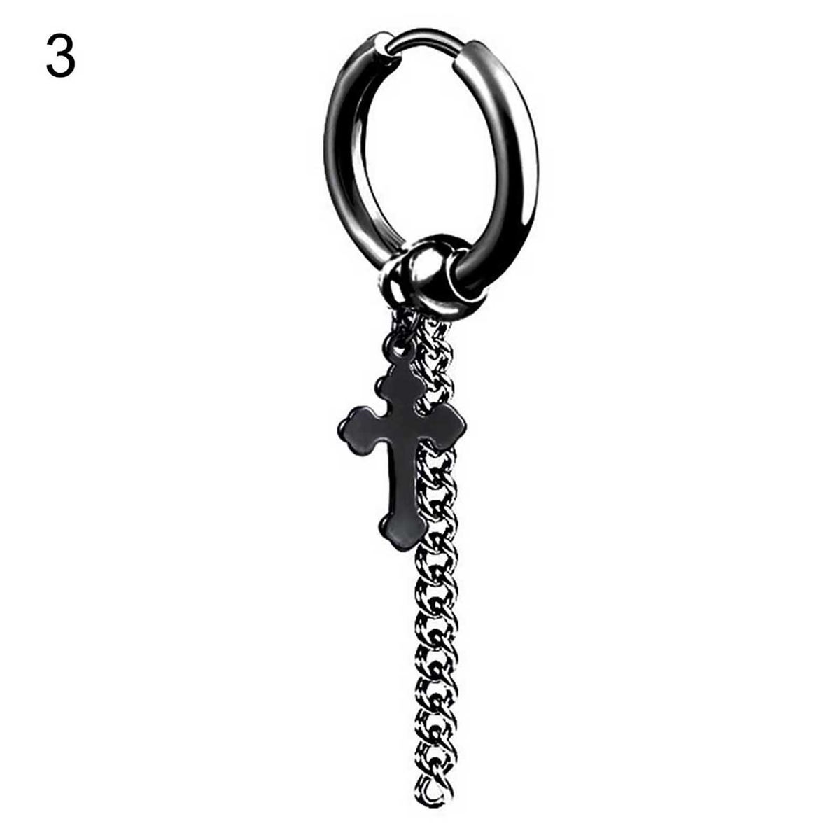 1Pc Hoop Earring Cool Unisex Stainless steel Long-Black