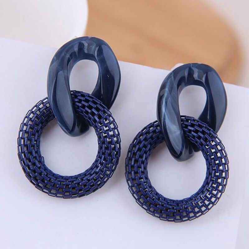 Women Fashion Acrylic Mesh Linked Circle Pendant Stud-Red