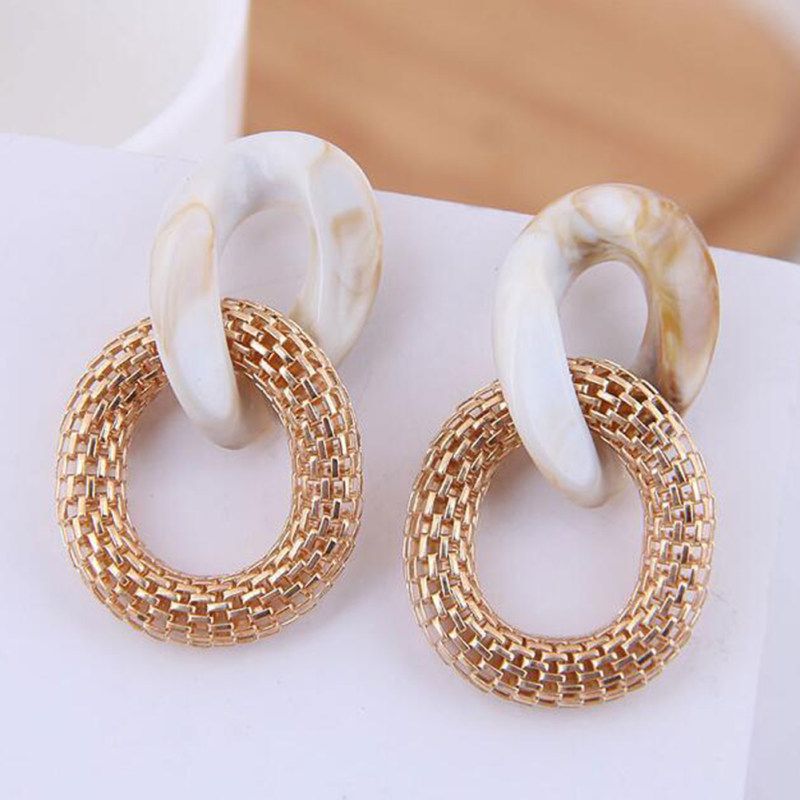 Women Fashion Acrylic Mesh Linked Circle Pendant Stud-Red