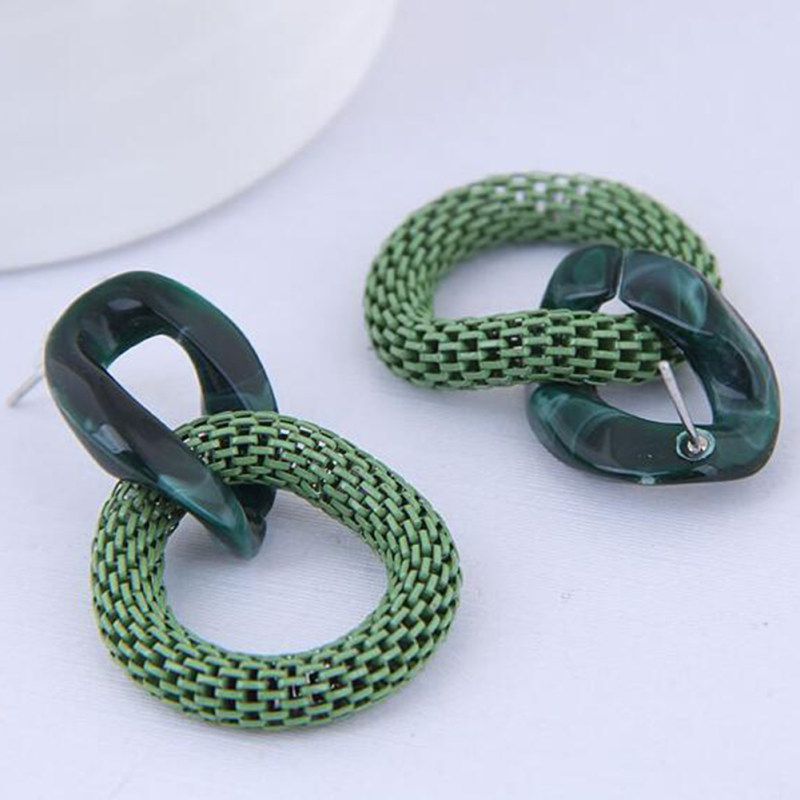 Women Fashion Acrylic Mesh Linked Circle Pendant Stud-Red
