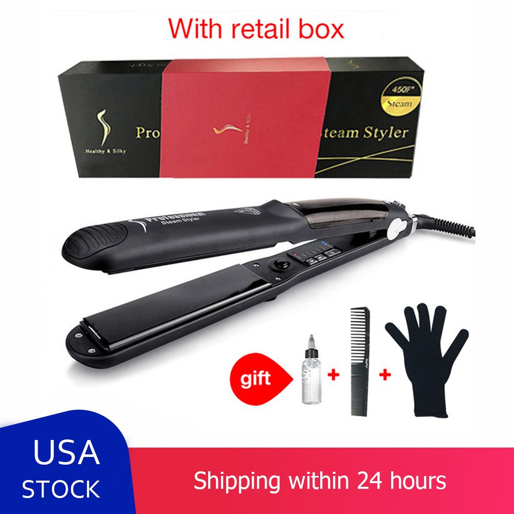 Hair Steam Straightener Ceramic Steam Flat Iron Vapor Plate