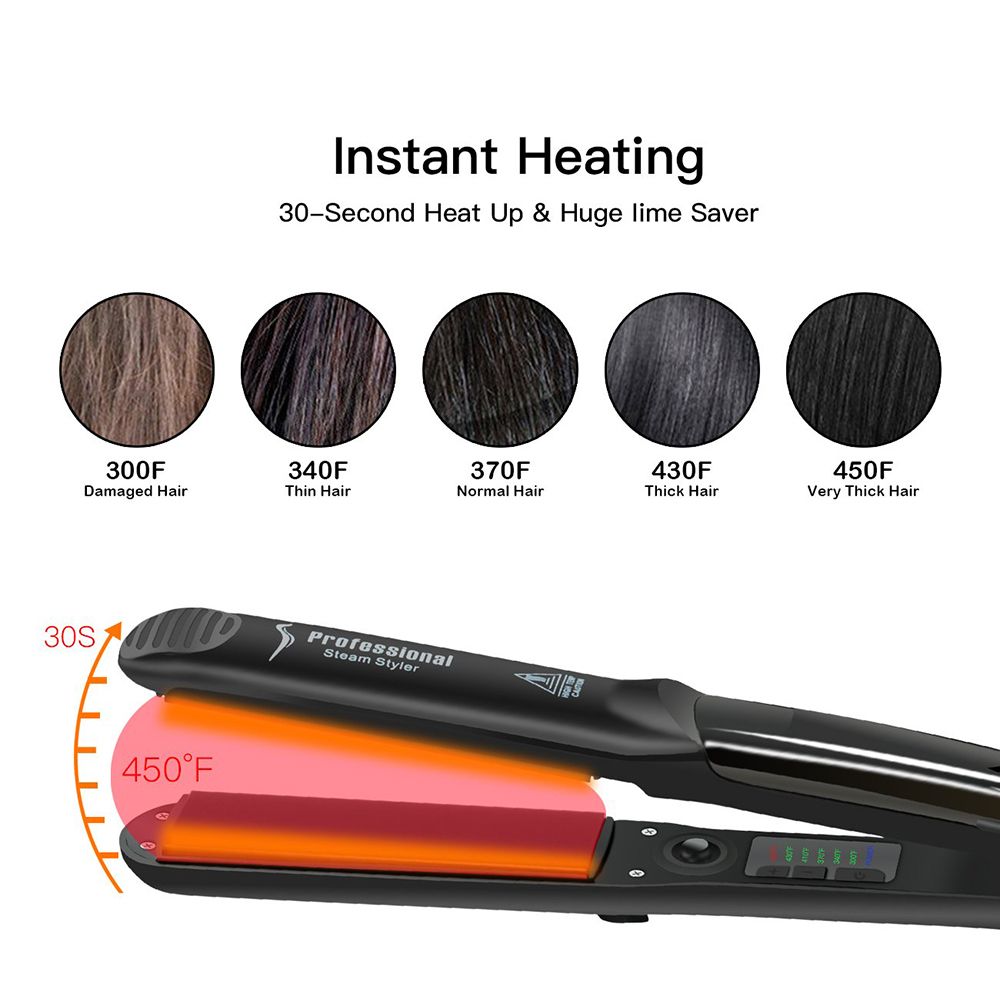 Hair Steam Straightener Ceramic Steam Flat Iron Vapor Plate