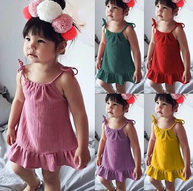 Baby Girls Sling Dress Ruffle Hem Sundress -Purple