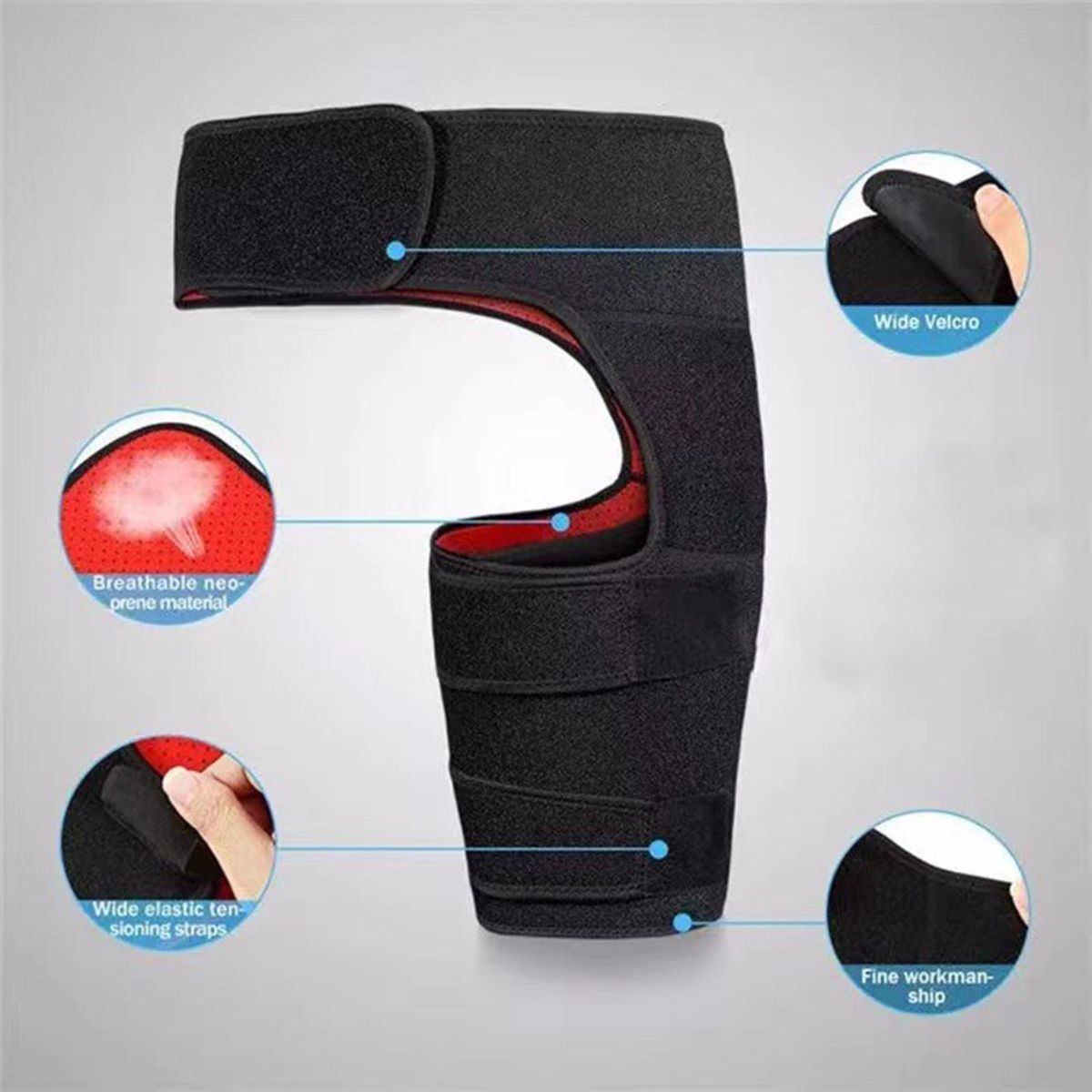 Hip Brace Pulled Muscles Groin Compression Black And Red
