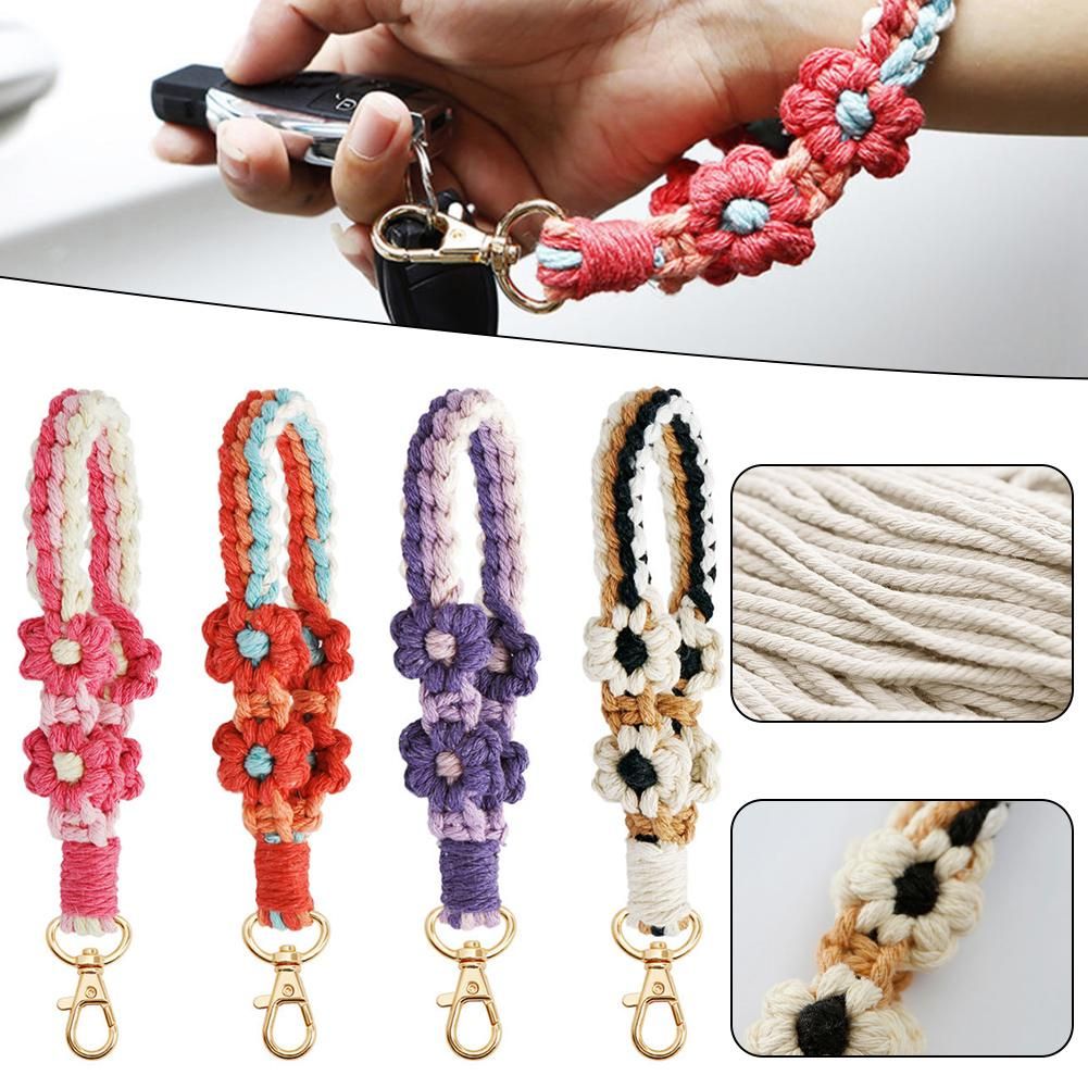 Lovely Color Woven Bracelet Keychains With Flower Stylish