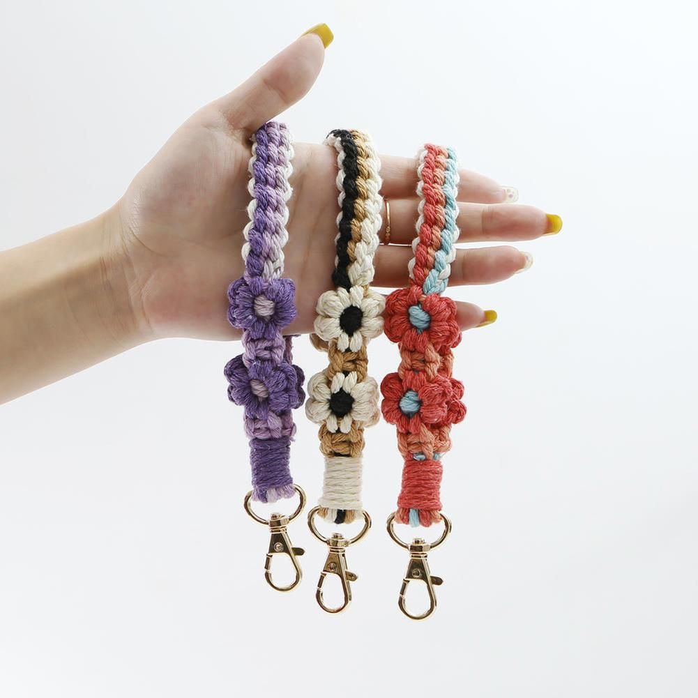 Lovely Color Woven Bracelet Keychains With Flower Stylish
