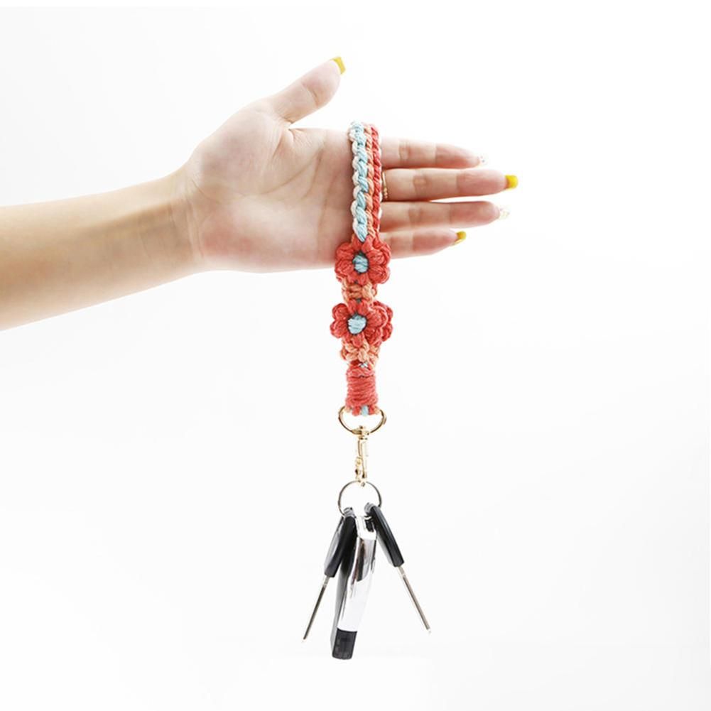 Lovely Color Woven Bracelet Keychains With Flower Stylish