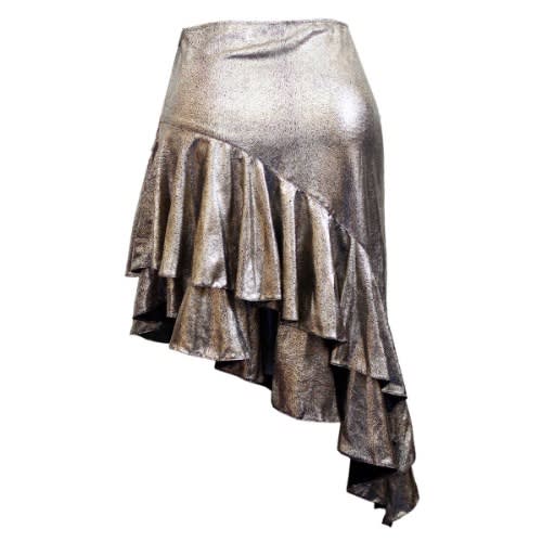 Metallic Slant Flare Skirt -Gold
