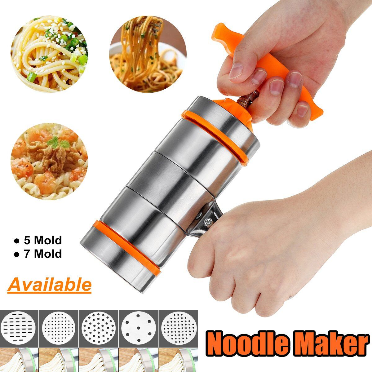 Stainless Steel Pasta Noodle Maker Hand Press Spaghetti Kitchen Machine 5/7 Mold 7 Mold