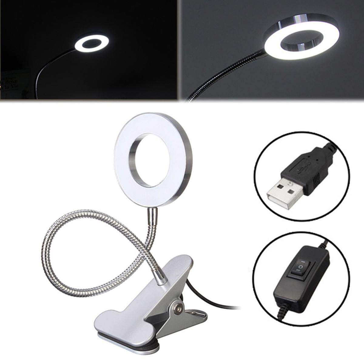 Flexible USB LED Clip-On Bedside Desk Reading Make Up Lamp White & Warm Light