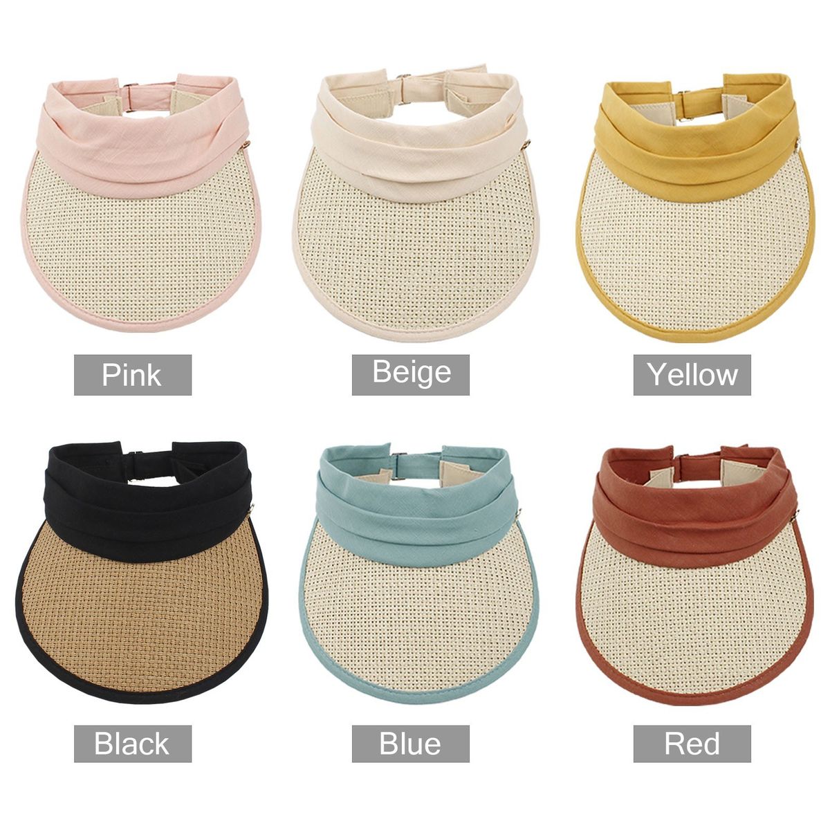 Women Hat Straw Hat Empty Top Adjustable Sun Protection