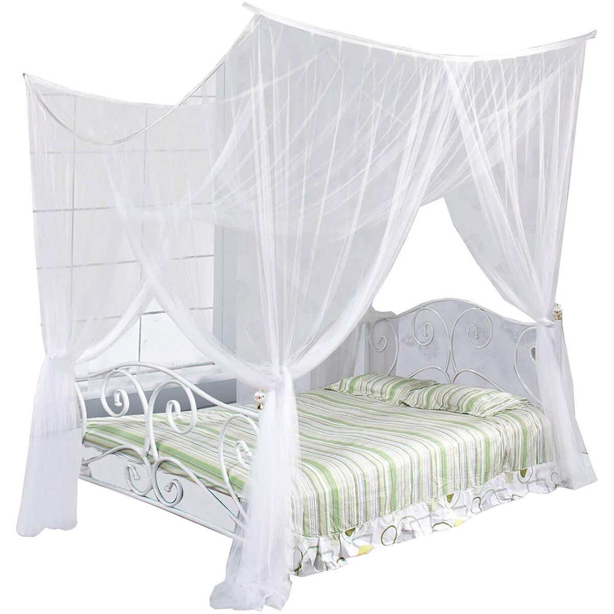 Mosquito Net Polyester Fabric Protection Bedding 4-Corner Bed Netting Canopy White