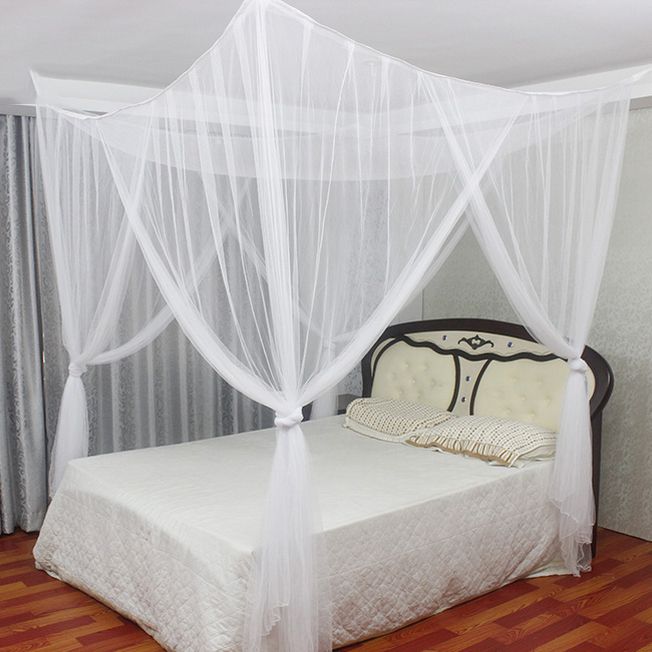 Mosquito Net Polyester Fabric Protection Bedding 4-Corner Bed Netting Canopy White