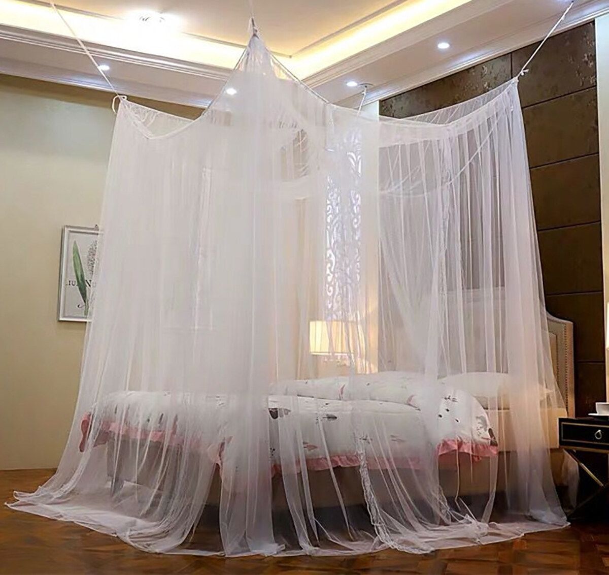 Mosquito Net Polyester Fabric Protection Bedding 4-Corner Bed Netting Canopy White