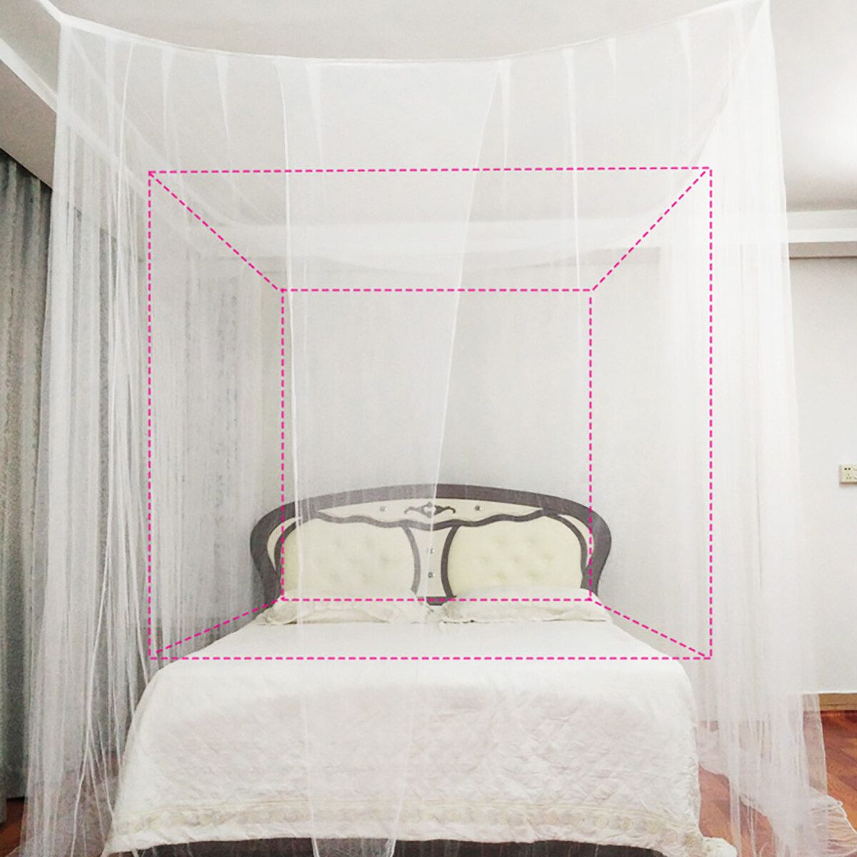 Mosquito Net Polyester Fabric Protection Bedding 4-Corner Bed Netting Canopy White