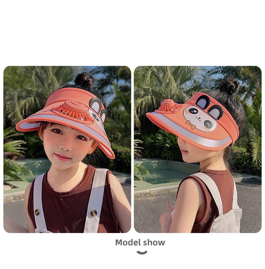 Cute Cartoon Mini Fan Visor Hat for Kids,Sun UV Protection,Adjustable Comfort