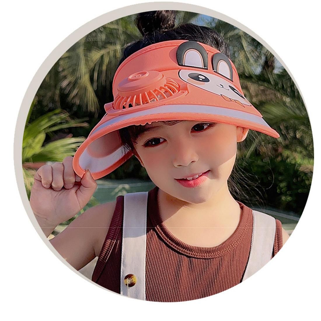 Cute Cartoon Mini Fan Visor Hat for Kids,Sun UV Protection,Adjustable Comfort