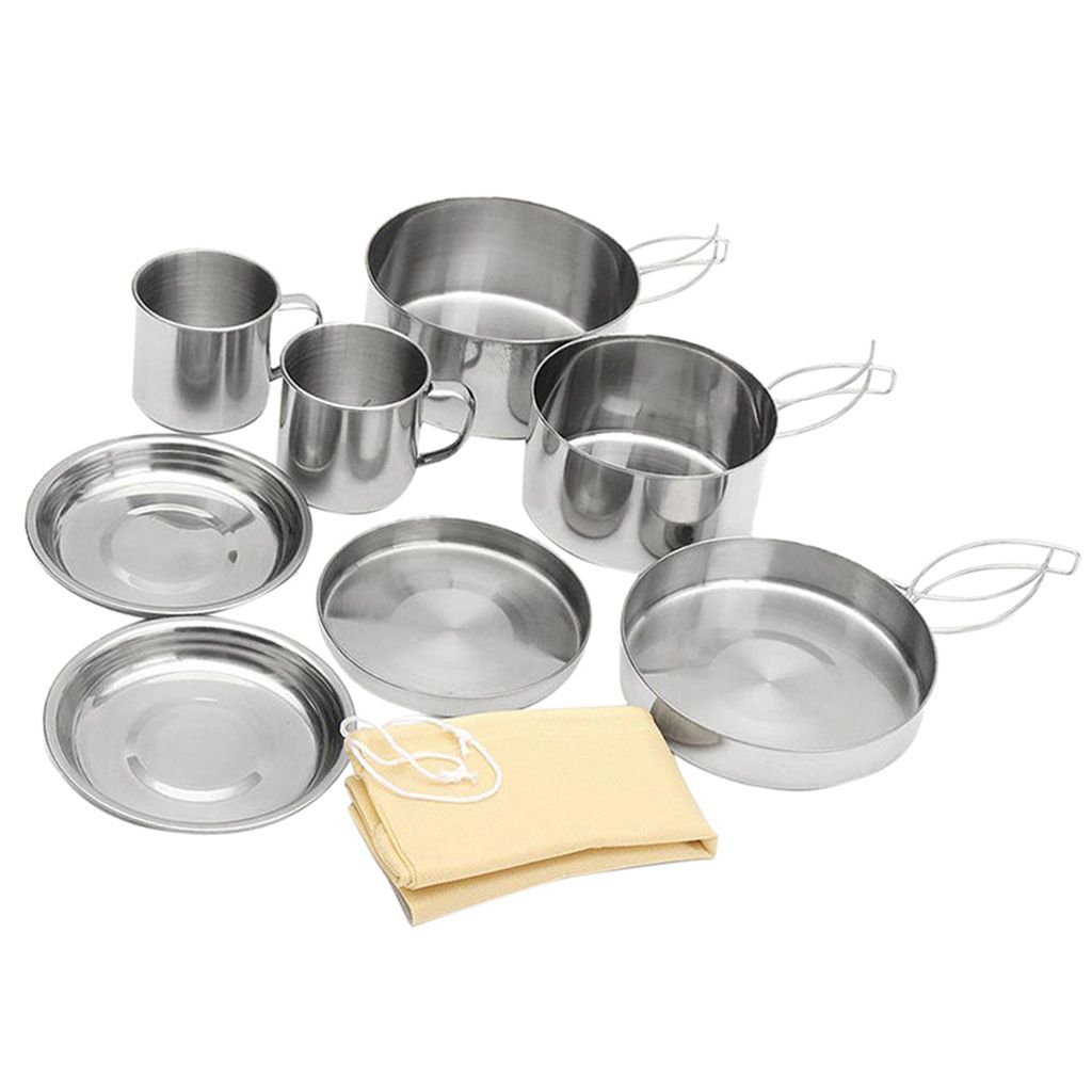 Stainless Steel 8-Pieces Outdoor Camping Home Cookware Pots