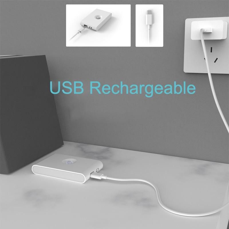 Motion Sensor LED Wireless Night Light Bedroom Lamp USB Rechargeable Energy-saving Automatic Wall-Mounted Body Induction Lamp