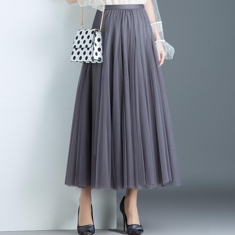 Mesh Half Skirt Long Skirt Women's Autumn and Winter 2021 New High Waist Fairy Half Skirt Mid length