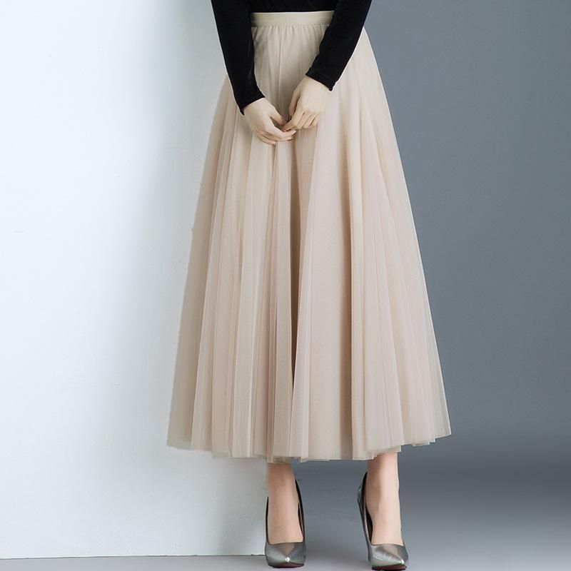 Mesh Half Skirt Long Skirt Women's Autumn and Winter 2021 New High Waist Fairy Half Skirt Mid length