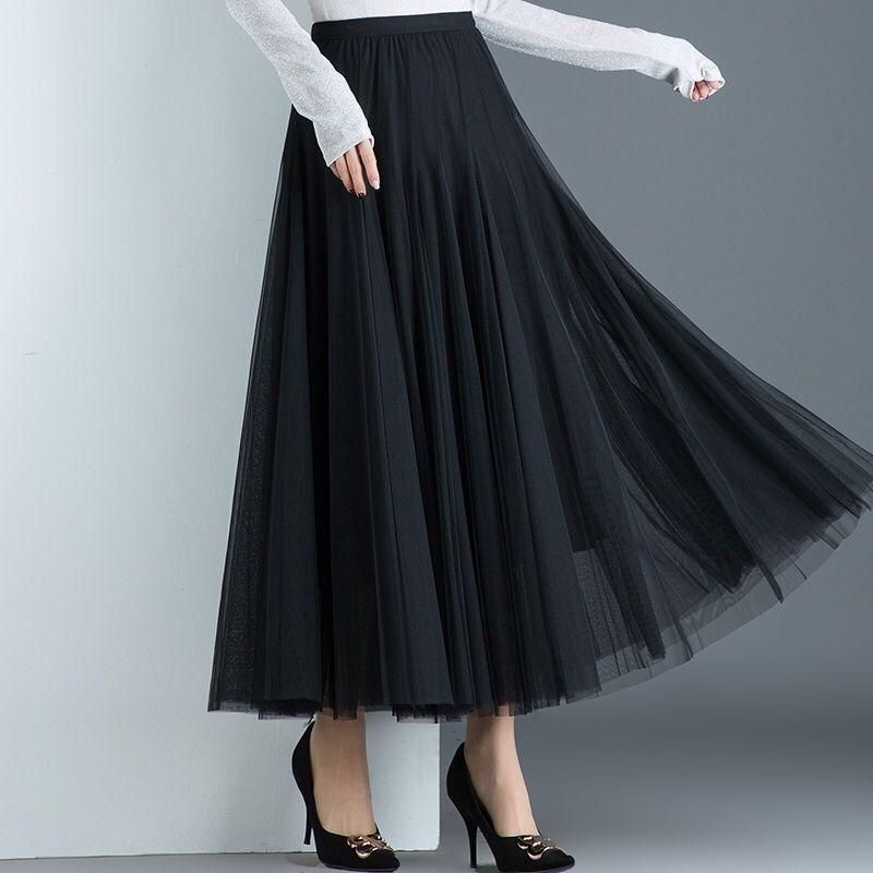 Mesh Half Skirt Long Skirt Women's Autumn and Winter 2021 New High Waist Fairy Half Skirt Mid length