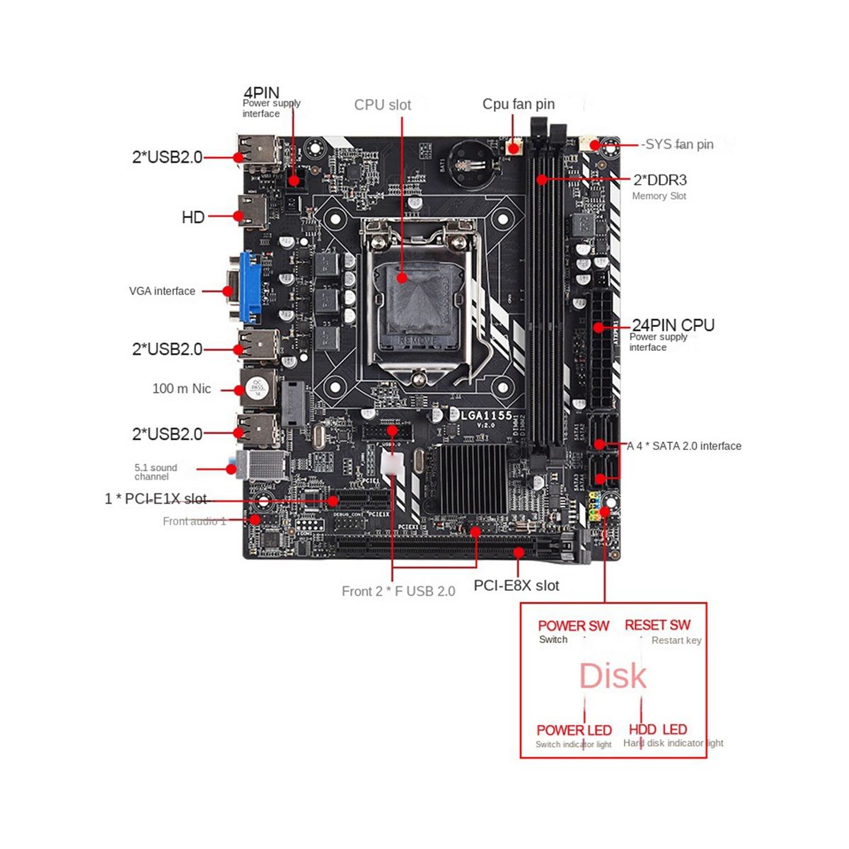 H61M Motherboard LGA 1155 Computer Motherboard 16GB Supports Core I3 I5 I7 3240 Series Processor DDR3 SATA2.0