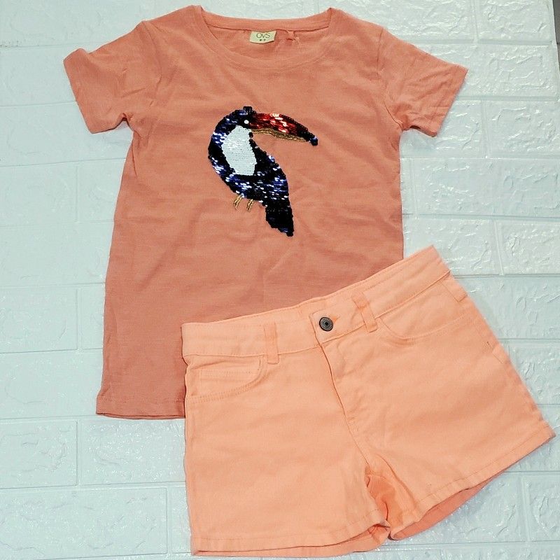 Girls Sequence Top And  Bum Shorts Set