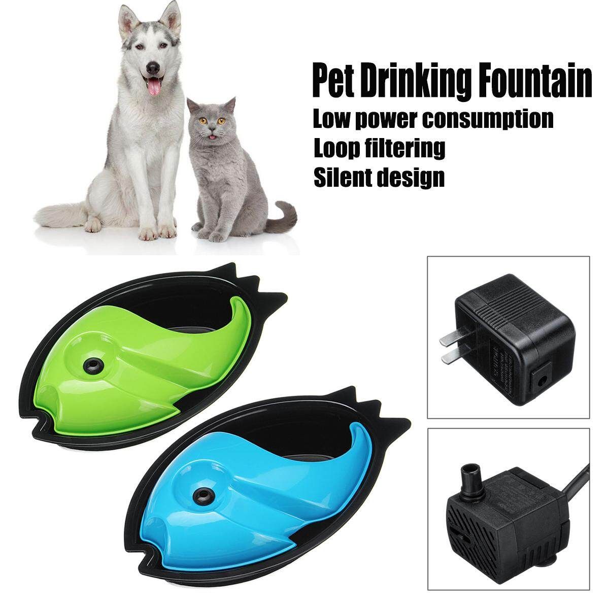 Pet Dog Cat Electric Automatic Drinking Water Fountain Bowl Dish Fish Design Blue (blue)