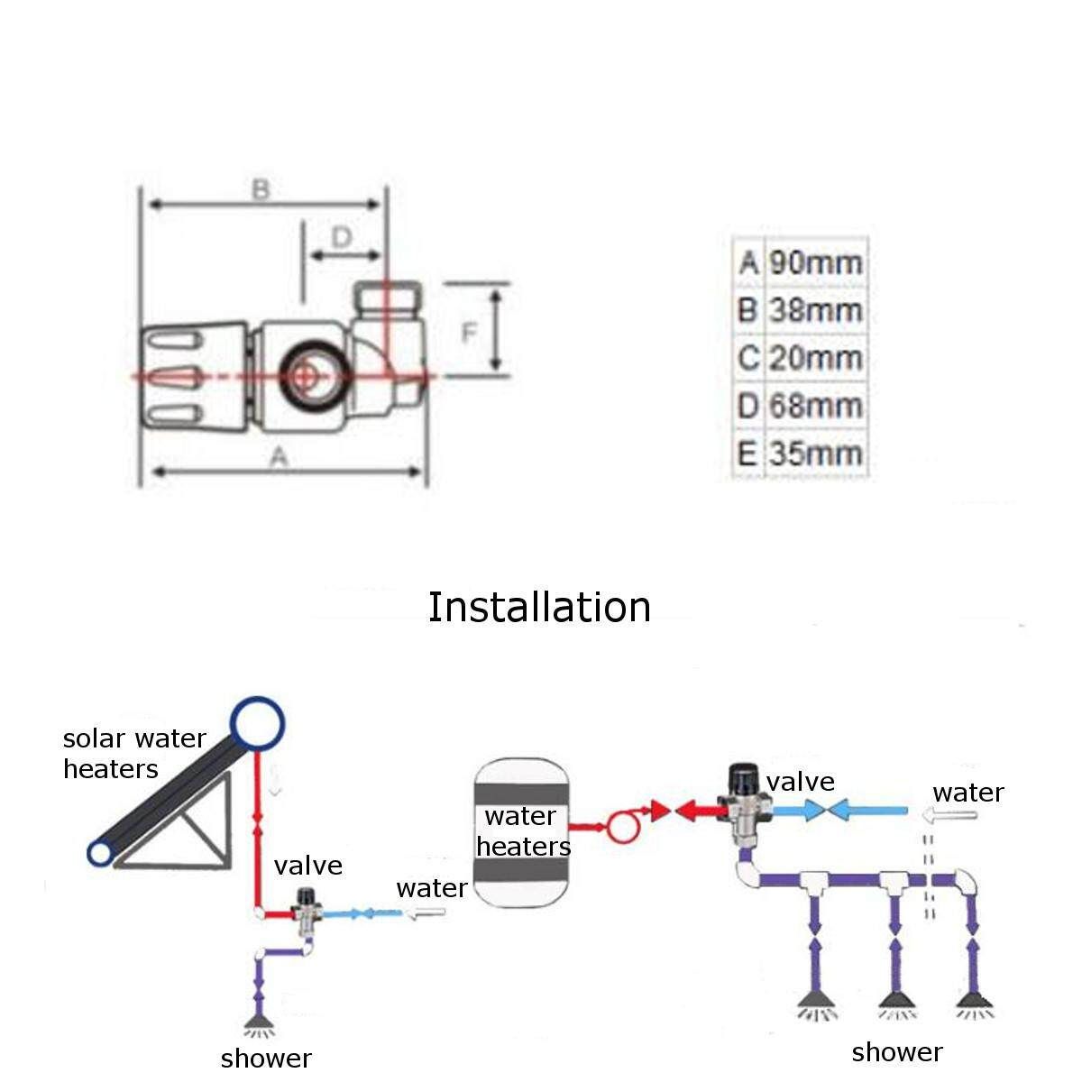 G1/2'' Brass Thermostatic Mixing Solar Water Heater Valve For Shower Faucet