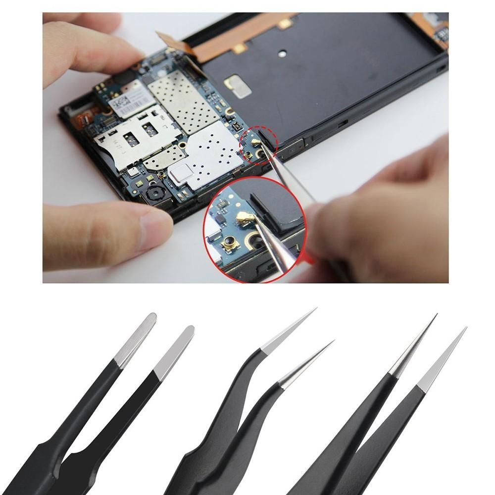 Anti-static Stainless Steel Precision Jewelry-making Tweezers Kit with Bag for Electronics
