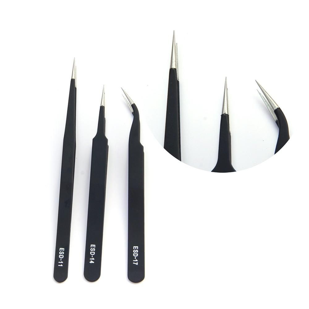 Anti-static Stainless Steel Precision Jewelry-making Tweezers Kit with Bag for Electronics
