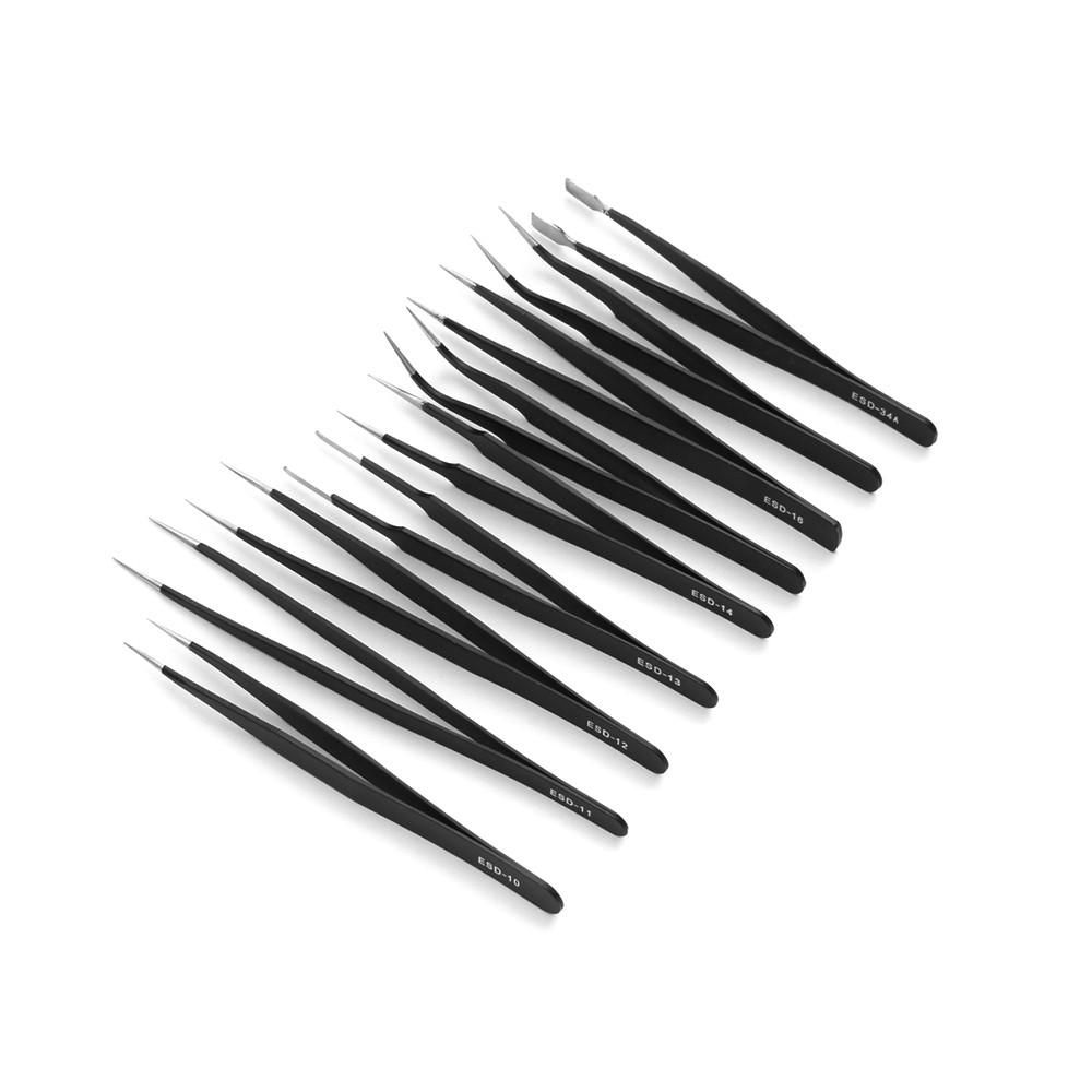 Anti-static Stainless Steel Precision Jewelry-making Tweezers Kit with Bag for Electronics