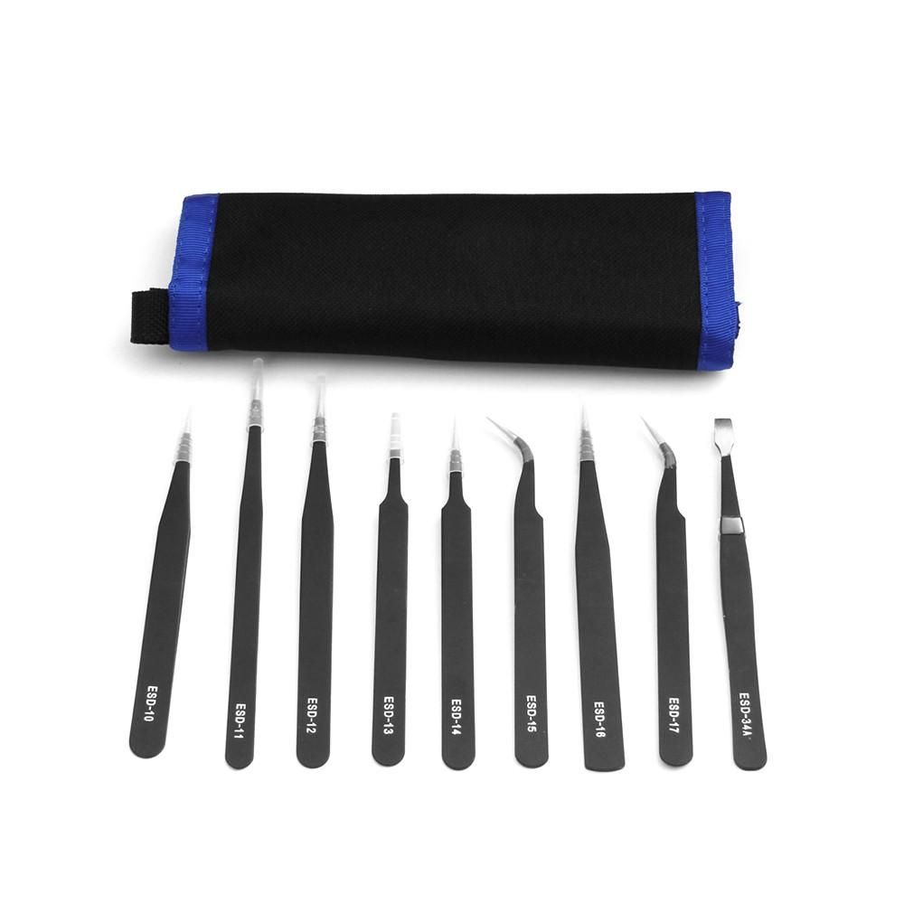 Anti-static Stainless Steel Precision Jewelry-making Tweezers Kit with Bag for Electronics