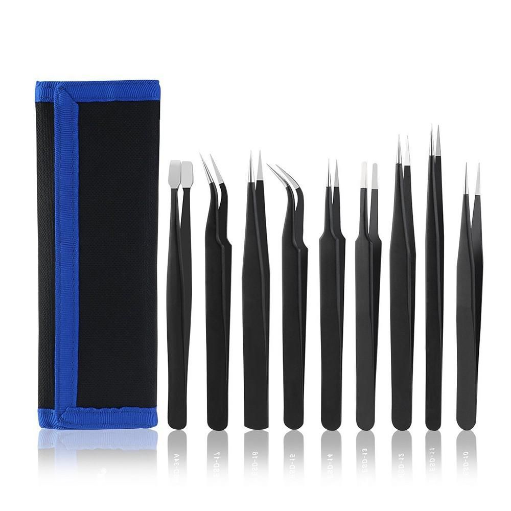 Anti-static Stainless Steel Precision Jewelry-making Tweezers Kit with Bag for Electronics