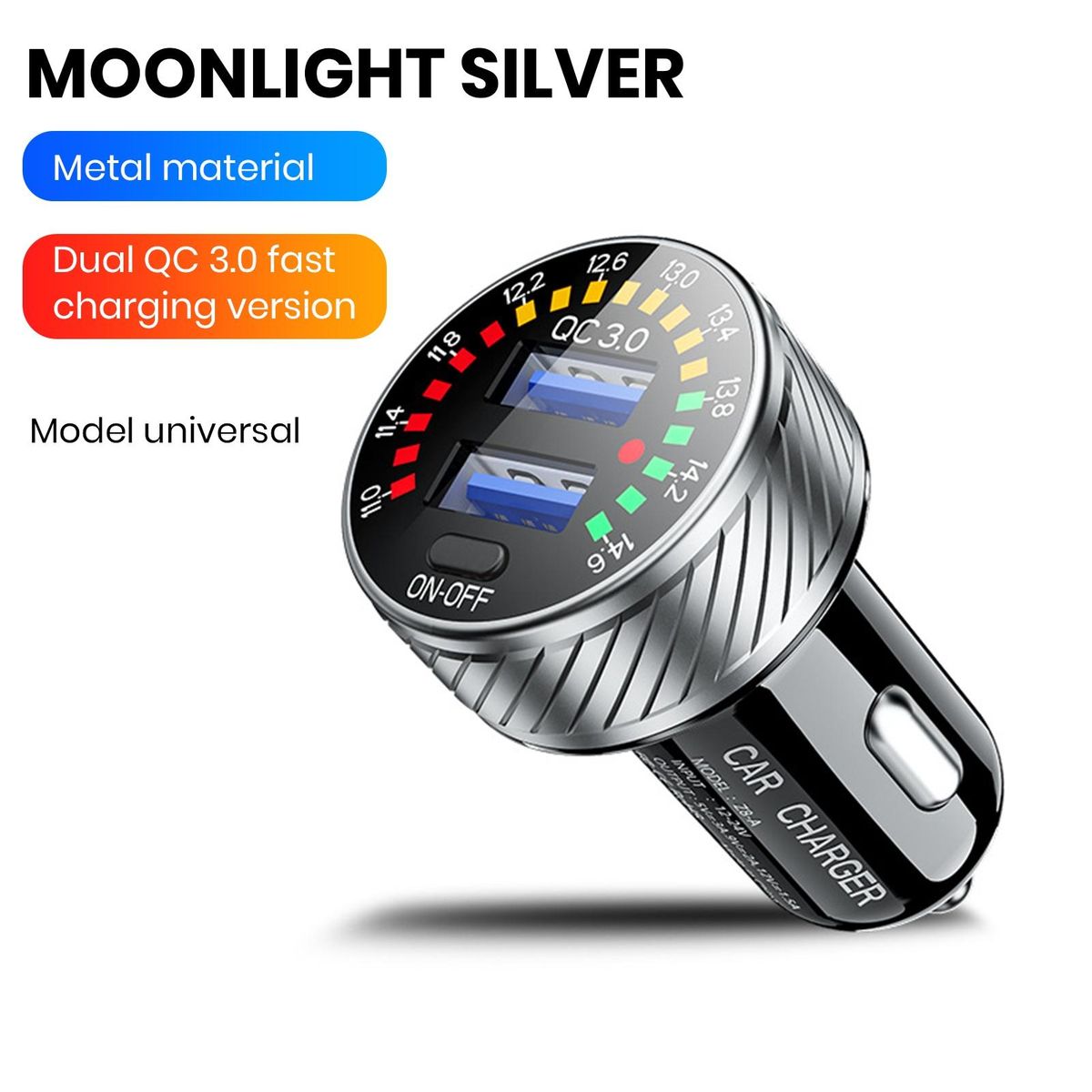 Safe Car Charger Turbocharge Touch High-speed Car Charger with Led Silver