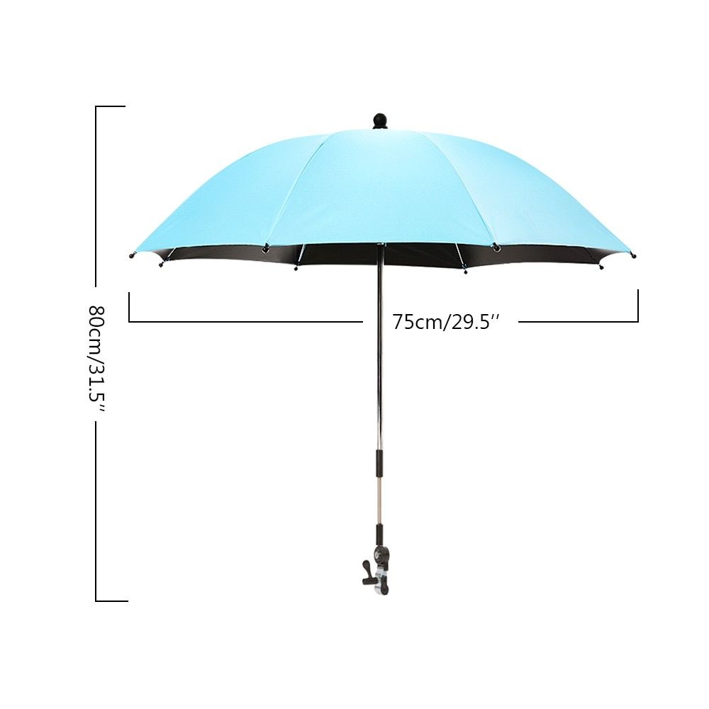 Parapluie Pliant Universel Pour Poussette De Bebe, Protection Contre Les UV, La Pluie, Pare-soleil Reglable a 360 Degres 75cm Blue