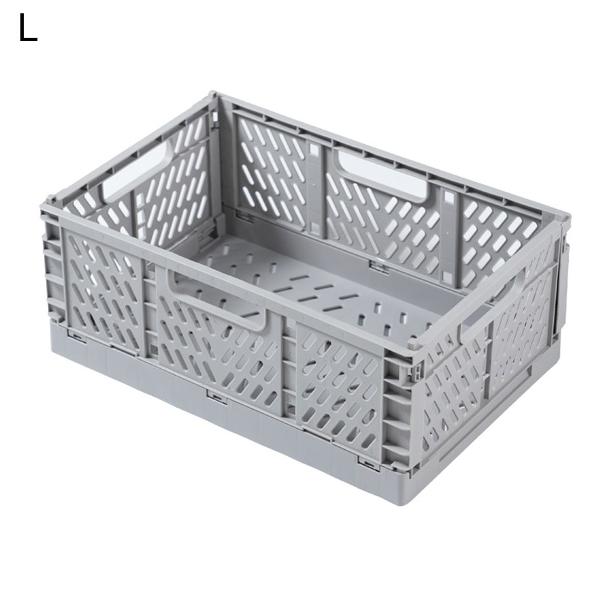 Storage Basket Folding Large Capacity Load Bearing Collapsible Plastic Storage Crate Box For Kitchen-Grey