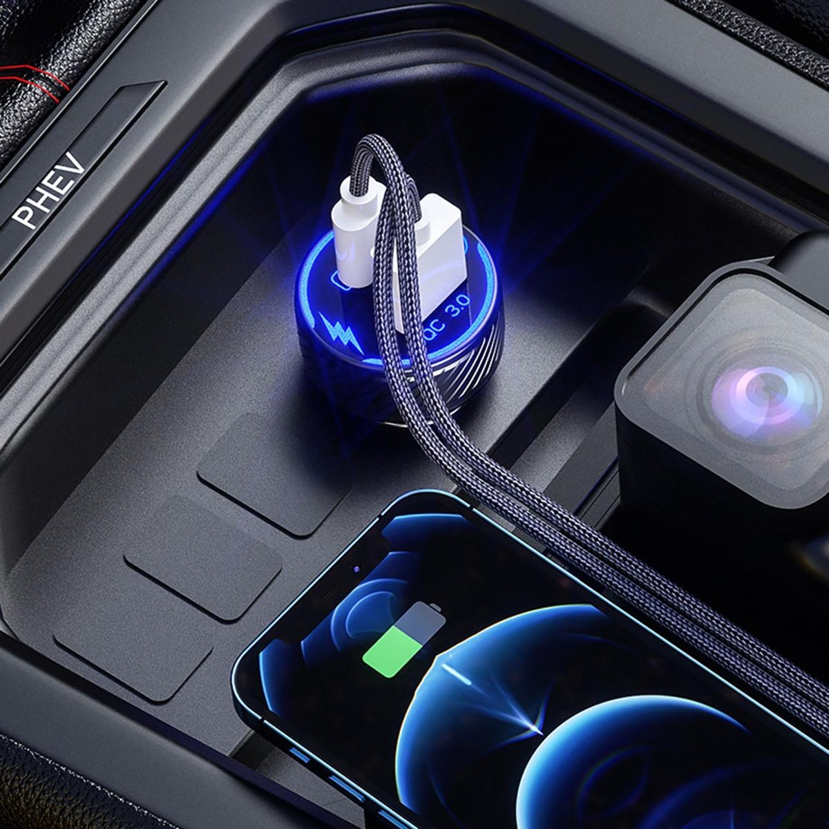 12-24v Universal Car Charger Turbocharge Touch High-speed Car Charger Black
