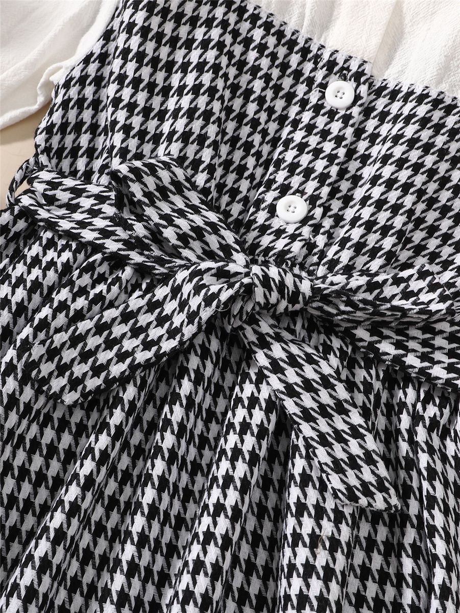 Children Girl Dress White Bubble Short Sleeve Plaid Dresses For 8-12 Years