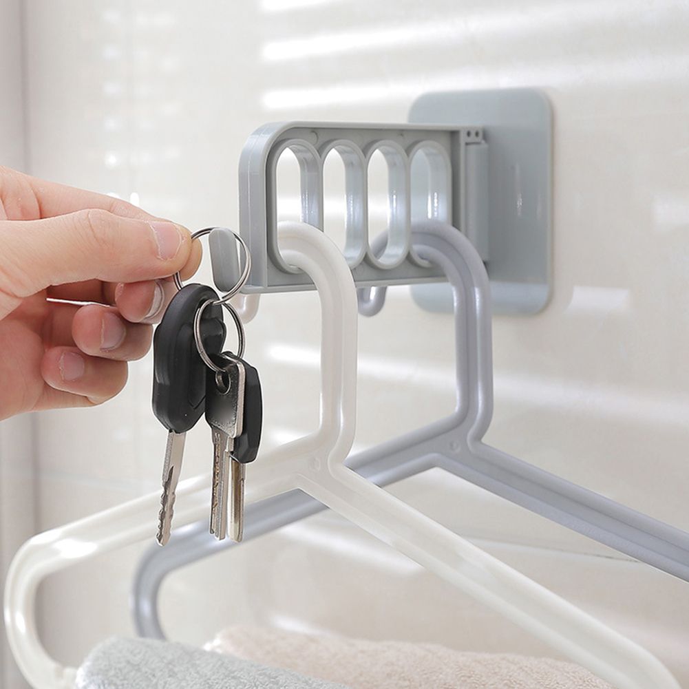 Folding Wall Door Mounted Adhesive 4 Holes Clothes Hanger Hook Storage Rack-