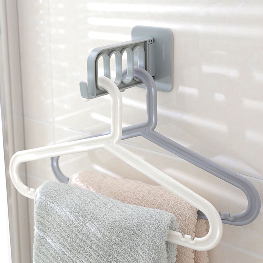 Folding Wall Door Mounted Adhesive 4 Holes Clothes Hanger Hook Storage Rack-