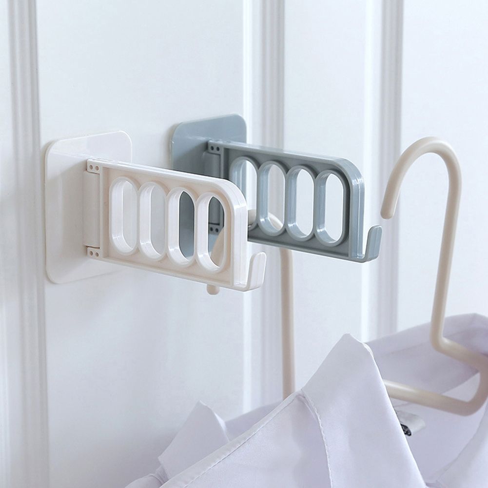 Folding Wall Door Mounted Adhesive 4 Holes Clothes Hanger Hook Storage Rack-
