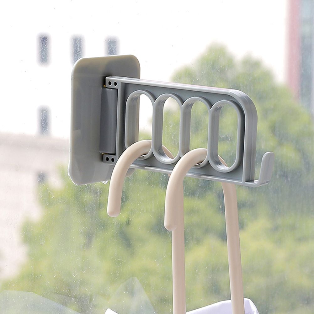 Folding Wall Door Mounted Adhesive 4 Holes Clothes Hanger Hook Storage Rack-