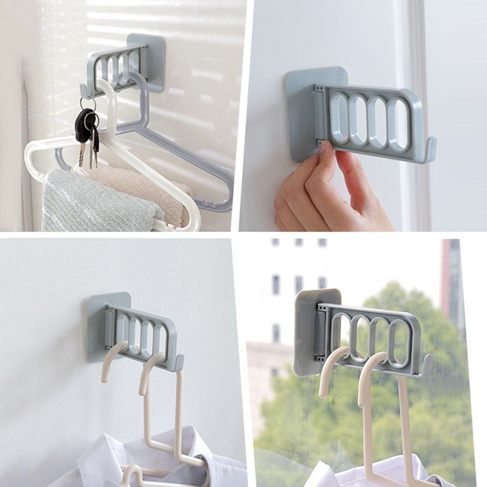Folding Wall Door Mounted Adhesive 4 Holes Clothes Hanger Hook Storage Rack-